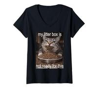 Women's Funny Hungry Cat Meme Before The Litter Box Chaos Cat Humor V-Neck T-Shirt