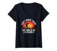 Womens Funny Hunting I Can't Work Today My Arm is in A Sling V-Neck T-Shirt