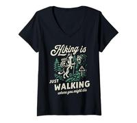 Women's Funny Husky Hiking is Just Walking Where You Might Die V-Neck T-Shirt