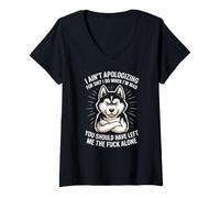 Womens Funny I Ain't Apologizing for Mad Sarcastic Dog Women Men V-Neck T-Shirt
