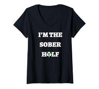 Women's Funny I am The Sober Half Drinking Beer St Patricks Shamrock V-Neck T-Shirt
