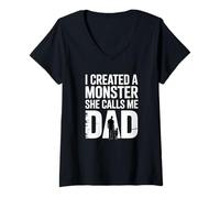 Womens Funny I Created A Monster She Calls Me Dad Softball V-Neck T-Shirt