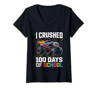 Womens Funny I Crushed 100 Days School 1st Grade Discovery V-Neck T-Shirt