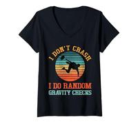 Women's Funny I Don't Crash Do Random Gravity Checks Vintage Skaters V-Neck T-Shirt