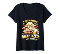 Women's Funny I got a Little Sheep Faced Last Night Humorous Animal V-Neck T-Shirt