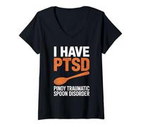 Womens Funny I Have PTSD Pinoy Traumatic Spoon Saying Women Men V-Neck T-Shirt