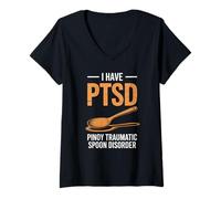 Womens Funny I Have PTSD Pinoy Traumatic Spoon Saying Women Men V-Neck T-Shirt