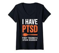 Womens Funny I Have PTSD Pinoy Traumatic Spoon Saying Women Men V-Neck T-Shirt