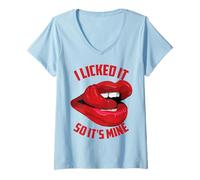 Womens Funny I Licked It So It's Mine | Cute Flirty Men Women Gift V-Neck T-Shirt