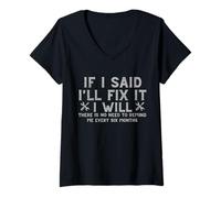 Womens Funny I’ll Fix It Procrastination Text Handyman Humor V-Neck T-Shirt
