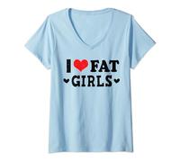 Womens Funny I Love Fat Girls Cute I Heart Fat Girls Ex-Girlfriend V-Neck T-Shirt