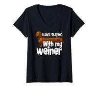 Womens Funny I Love Playing With My Weiner Adult Humor Dirty Joke V-Neck T-Shirt