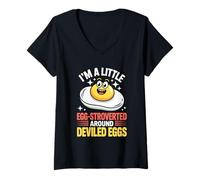 Womens Funny I’m A Little Egg-Stroverted Around Deviled Eggs V-Neck T-Shirt