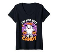 Womens Funny I´m Just Here For The Candy Cute Halloween V-Neck T-Shirt