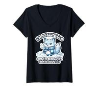 Women's Funny I’m Really Cold But Very Brave About It Arctic Fox V-Neck T-Shirt