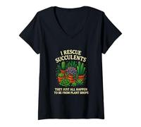 Womens Funny I Rescue Succulents From Plant Shops Succulent Lover V-Neck T-Shirt