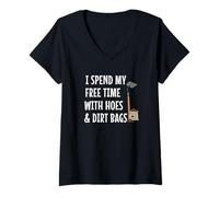 Womens Funny I Spend Free Time with Hoes & Dirt Bags Garden V-Neck T-Shirt