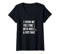 Womens Funny I Spend Free Time with Hoes & Dirtbags Garden V-Neck T-Shirt
