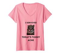Womens Funny I Survived Today's Tummy Ache Joke V-Neck T-Shirt