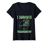 Women's Funny I Survived Trigonometry Math Class School V-Neck T-Shirt
