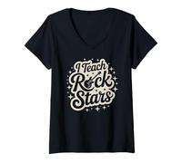 Womens Funny I Teach Rock Stars Teacher Band Team Choir Inspire V-Neck T-Shirt