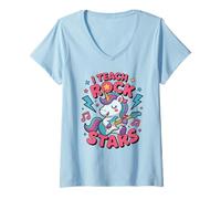 Women's Funny I Teach Rock Stars Teacher Subs Camp 1st 2nd 3rd Grade V-Neck T-Shirt