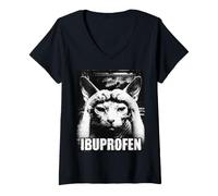 Women's Funny Ibuprofen Meme Low RES Sphynx Dog Headache Graphic V-Neck T-Shirt