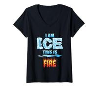 Womens Funny Ice and Fire Costume Halloween Family Matching Women V-Neck T-Shirt