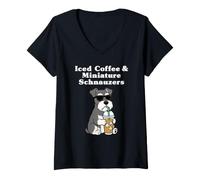 Women's Funny Iced Coffee and Miniature Schnauzers V-Neck T-Shirt