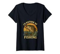 Womens Funny Id Rather Be Bass Fishing V-Neck T-Shirt