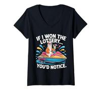 Womens Funny If I Won The Lottery You’d Notice Llama on a Water V-Neck T-Shirt