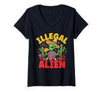 Women's Funny Illegal Alien Cinco De Mayo Sombrero Taco Cactus Rose V-Neck T-Shirt