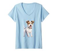 Womens Funny Illustration of Happy Jack Russell Terrier V-Neck T-Shirt