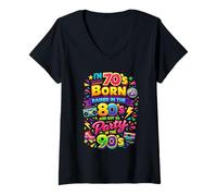 Women's Funny I'm 70s Born 80s Raised 90s Party Great Era Throwback V-Neck T-Shirt