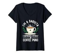 Women's Funny I'm A Barista I Espresso Myself in Coffee Puns V-Neck T-Shirt