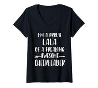 Womens Funny I'm A Proud Cheer Lala Of A Cheerleader Xmas V-Neck T-Shirt
