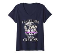 Womens Funny I'm JUST HERE for Crayons Grunt Squad Military Jarhead V-Neck T-Shirt