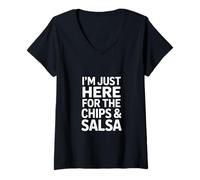 Women's Funny Im Just Here for The Chips and Salsa Saying V-Neck T-Shirt