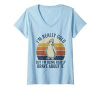 Women's Funny I'm Really Cold But I'm Being Brave Penguin V-Neck T-Shirt