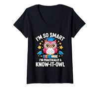 Womens Funny I'm So Smart Know-It-Owl Cute Humor First day School V-Neck T-Shirt