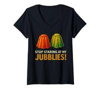 Womens Funny Inappropriate Humor Boobs Stop Staring at My Jubblies V-Neck T-Shirt