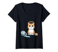 Womens Funny Innocent Cat Cute Little Kitten V-Neck T-Shirt