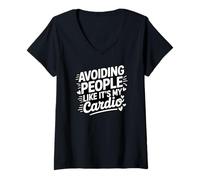 Womens Funny Introvert Avoiding People Like Cardio Social Anxiety V-Neck T-Shirt