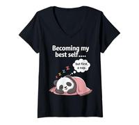 Women's Funny Introvert Becoming My Best Self But First a Nap V-Neck T-Shirt