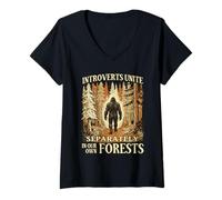 Women's Funny Introverts Unite in Our Forests Bigfoot V-Neck T-Shirt