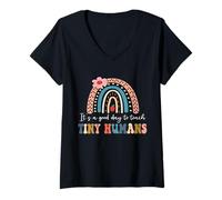Womens Funny It's a Good Day to Teach Tiny Humans for Teacher V-Neck T-Shirt
