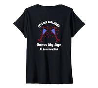 Womens Funny It's My Birthday Guess My Age At Your Own Risk V-Neck T-Shirt