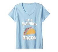 Womens Funny It's Raining Tacos Cartoon Meme V-Neck T-Shirt