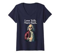 Women's Funny J.S. Bach Less Talk for Baroque Classical Musician V-Neck T-Shirt