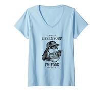 Women's Funny Japanese Frog Baseball Hat USA Life is Soup I'm Fork V-Neck T-Shirt